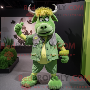 Mascot character of a Lime Green Buffalo dressed with a Mini Dress and Pocket squares
