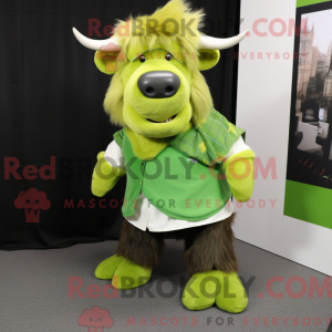 Mascot character of a Lime Green Buffalo dressed with a Mini Dress and Pocket squares