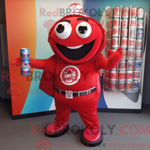 Mascot character of a Red Soda Can dressed with a Rash Guard and Keychains