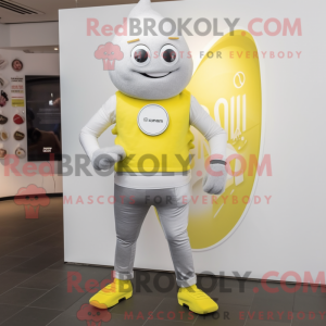Mascot character of a Silver Lemon dressed with a Bootcut Jeans and Digital watches