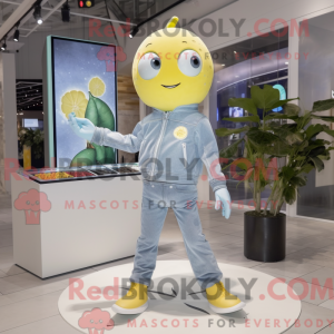 Mascot character of a Silver Lemon dressed with a Bootcut Jeans and Digital watches