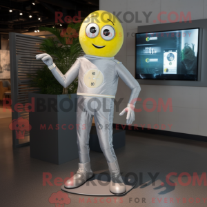 Mascot character of a Silver Lemon dressed with a Bootcut Jeans and Digital watches