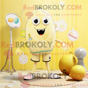 Mascot character of a Beige Lemon dressed with a Swimwear and Earrings