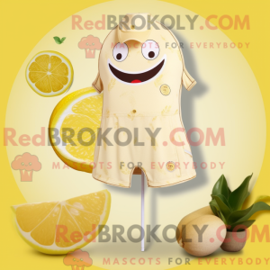 Mascot character of a Beige Lemon dressed with a Swimwear and Earrings