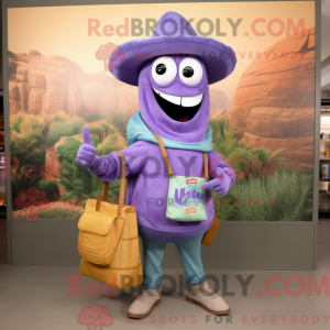 Mascot character of a Lavender Fajitas dressed with a Capri Pants and Messenger bags