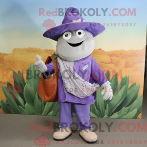Mascot character of a Lavender Fajitas dressed with a Capri Pants and Messenger bags
