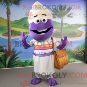 Mascot character of a Lavender Fajitas dressed with a Capri Pants and Messenger bags