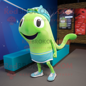 Lime Green Blue Whale mascot costume character dressed with a Leggings and Caps