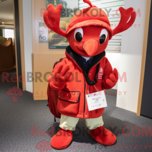 Mascot character of a Lobster dressed with a Parka and Caps