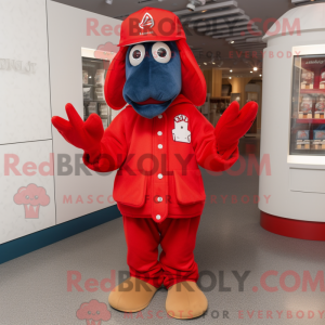 Mascot character of a Lobster dressed with a Parka and Caps