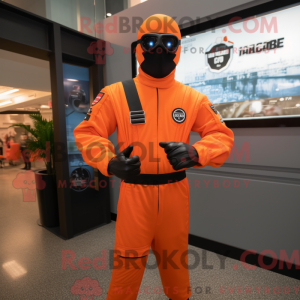 Mascot character of a Peach Gi Joe dressed with a Jumpsuit and Cufflinks