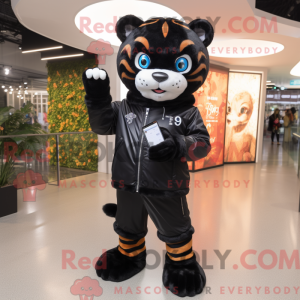 Mascot character of a Black Tiger dressed with a Raincoat and Smartwatches