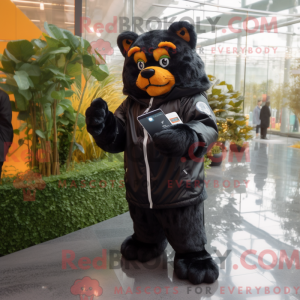Mascot character of a Black Tiger dressed with a Raincoat and Smartwatches