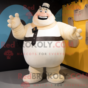 Mascot character of a Cream Strongman dressed with a Culottes and Mittens