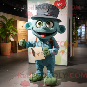 Mascot character of a Green Love Letter dressed with a Chambray Shirt and Berets