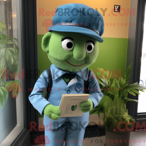 Mascot character of a Green Love Letter dressed with a Chambray Shirt and Berets