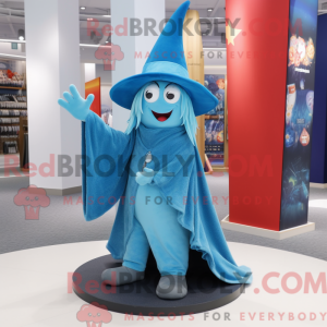 Mascot character of a Sky Blue Witch'S Hat dressed with a Bootcut Jeans and Scarves