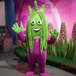 Mascot character of a Magenta Asparagus dressed with a Romper and Mittens