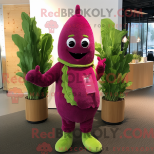 Mascot character of a Magenta Asparagus dressed with a Romper and Mittens