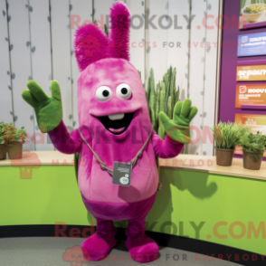 Mascot character of a Magenta Asparagus dressed with a Romper and Mittens