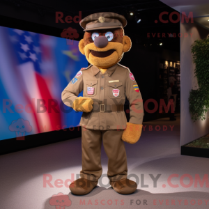 Mascot character of a Brown American Soldier dressed with a Dress Pants and Pocket squares