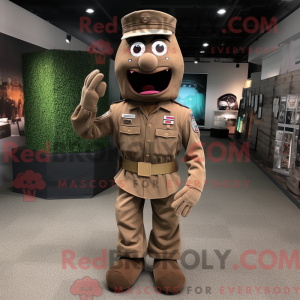 Mascot character of a Brown American Soldier dressed with a Dress Pants and Pocket squares