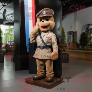 Mascot character of a Brown American Soldier dressed with a Dress Pants and Pocket squares