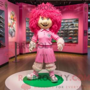 Mascot character of a Pink Irish Dancing Shoes dressed with a Polo Tee and Hairpins