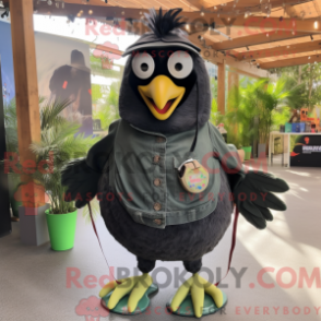 Mascot character of a Olive Blackbird dressed with a Mom Jeans and Necklaces