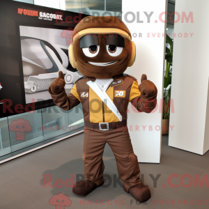 Mascot character of a Brown Acrobat dressed with a Moto Jacket and Pocket squares