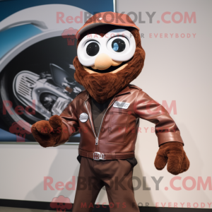 Mascot character of a Brown Acrobat dressed with a Moto Jacket and Pocket squares