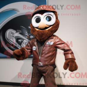 Mascot character of a Brown Acrobat dressed with a Moto Jacket and Pocket squares
