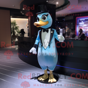 Mascot character of a Sky Blue Geese dressed with a Tuxedo and Bracelet watches