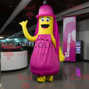 Mascot character of a Magenta Banana dressed with a Maxi Skirt and Berets