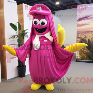 Mascot character of a Magenta Banana dressed with a Maxi Skirt and Berets