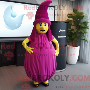 Mascot character of a Magenta Banana dressed with a Maxi Skirt and Berets