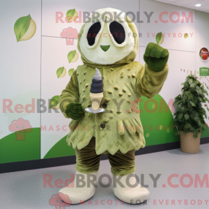 Mascot character of a Olive Ice Cream dressed with a Coat and Mittens