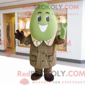 Mascot character of a Olive Ice Cream dressed with a Coat and Mittens