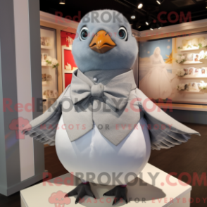 Mascot character of a Gray Dove dressed with a Cover-up and Bow ties