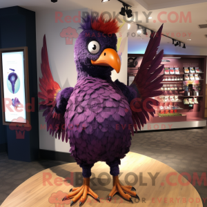 Mascot character of a Purple Pheasant dressed with a Playsuit and Rings