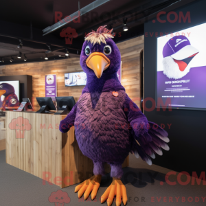 Mascot character of a Purple Pheasant dressed with a Playsuit and Rings