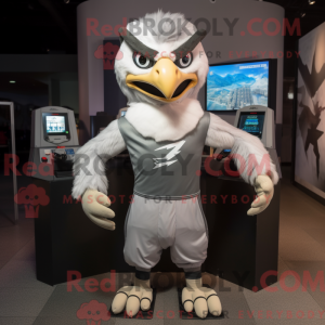 Mascot character of a Silver Falcon dressed with a Tank Top and Headbands