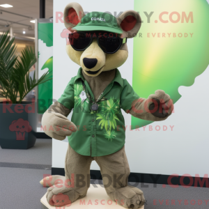 Mascot character of a Forest Green Thylacosmilus dressed with a Playsuit and Sunglasses