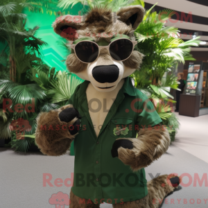 Mascot character of a Forest Green Thylacosmilus dressed with a Playsuit and Sunglasses