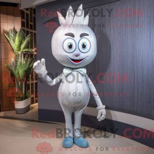 Mascot character of a Silver Onion dressed with a Jeans and Rings