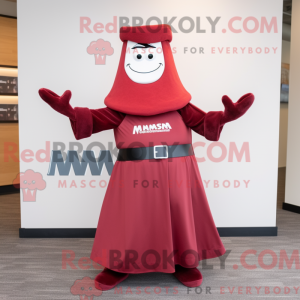 Mascot character of a Maroon Momentum dressed with a Maxi Dress and Belts