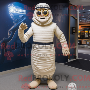Mascot character of a Navy Mummy dressed with a Capri Pants and Foot pads