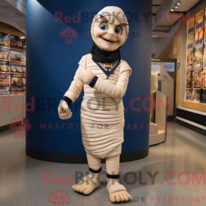 Mascot character of a Navy Mummy dressed with a Capri Pants and Foot pads