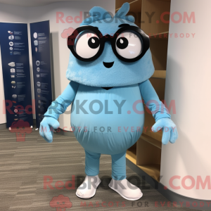 Mascot character of a Sky Blue Oyster dressed with a Dress Pants and Eyeglasses