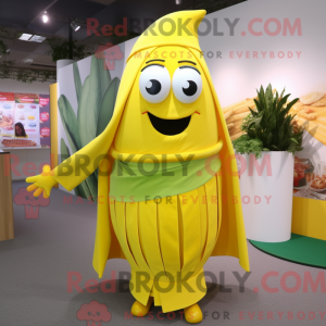 Mascot character of a Lemon Yellow Fajitas dressed with a Skirt and Shawl pins